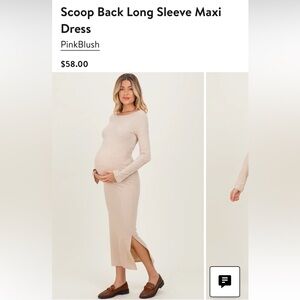 Pink Blush - Scoop Back Long Sleeve Maxi Dress in Beige NEW Small